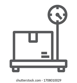 Box on storage scale line icon, logistic and delivery, platform scale sign vector graphics, a linear icon on a white background, eps 10