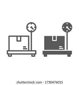 Caja en línea de escala de almacenamiento e icono de glifo, logística y entrega, gráficos vectoriales de signo de escala de plataforma, un icono lineal en un fondo blanco, eps 10