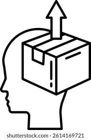 A box is on top of a head with a arrow pointing upwards