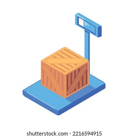 Box on warehouse scales isometric icon 3d vector illustration