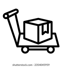 Box on warehouse trolley line icon, logistic concept, hand truck with box sign on white background, Delivery trolley icon in outline style mobile concept web design. Vector graphics.