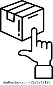 Ein Kasten befindet sich auf weißem Hintergrund und zeigt mit dem Finger darauf. Konzept eines ausgewählten oder ausgewählten Felds
