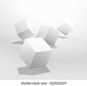 Box on a white background. Rolling dice. Plaster geometric shapes. Leadership concept. Set of white box. Vector illustration. Isolated objects