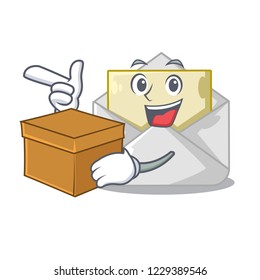 With box open envelope greeting posters on character