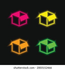 Box Open Shape four color glowing neon vector icon