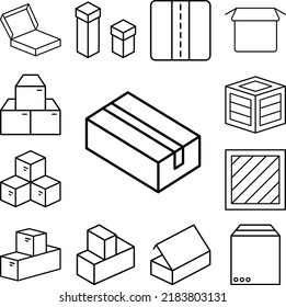 Icono de caja abierto en una colección con otros elementos