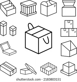 Icono de caja abierto en una colección con otros elementos