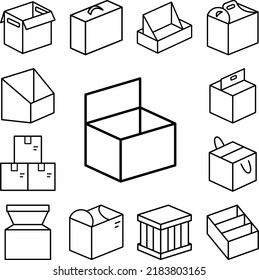 Icono de caja abierto en una colección con otros elementos