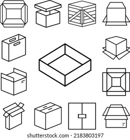 Icono de caja abierto en una colección con otros elementos