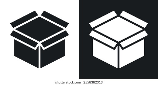 Box opened icons in solid black and white colors