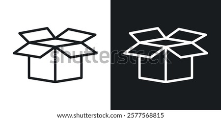 Box opened icons in thin black and white stroke liner style