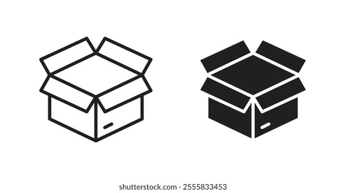 Box opened outlined and solid icon vector collection.