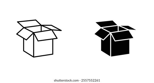 Box opened outlined and solid icon vector collection.