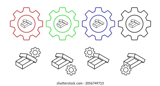 Icono de vector abierto en la ilustración de conjunto de engranajes para ui y ux, sitio web o aplicación móvil