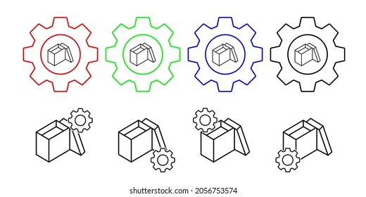 Box opened vector icon in gear set illustration for ui and ux, website or mobile application