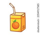 Box with orange juice on a white background. Vector illustration with fruit drink in cartoon style.
