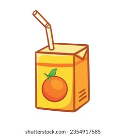 Box with orange juice on a white background. Vector illustration with fruit drink in cartoon style.