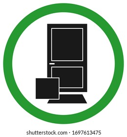 The box with the order was left by the courier near the door. Vector stock icon on a white, that Encourages the use of contactless delivery. The concept of the quarantine and prevention of coronavirus