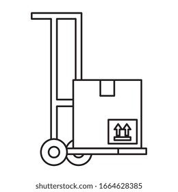 Diseño de caja sobre carro, logística de entrega transporte almacén de servicios de envío industria y tema global Ilustración de vectores