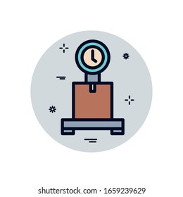 Box over scale fill block style icon design, Delivery logistics transportation shipping service warehouse industry and global theme Vector illustration