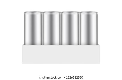 Box pack with aluminium cans mockup, isolated on white background, front view. Vector illustration