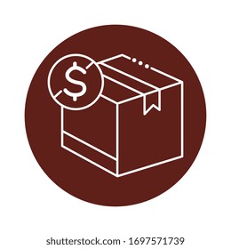 paquete de caja carga con símbolo en dólares estilo de línea de bloque icono ilustración vectorial