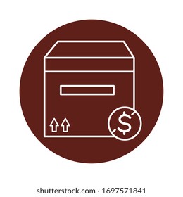 paquete de caja carga con símbolo en dólares estilo de línea de bloque icono ilustración vectorial
