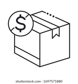 box package cargo with dollar symbol line style icon vector illustration design