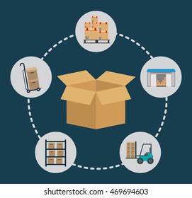 Box package cart forklift delivery shipping icon. Colorfull and flat illustration. Vector graphic
