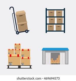 Box package cart garage delivery shipping icon. Colorfull and flat illustration. Vector graphic