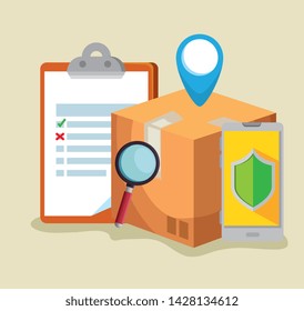 box package with check list and location sign