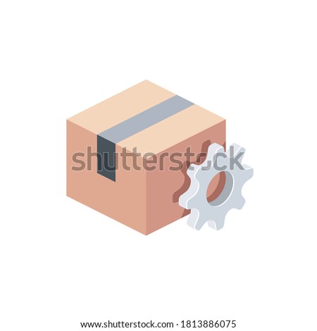 Box package cog gear settings. Vector 3d isometric, color web icons set, new flat style. Creative illustration, idea for infographics.