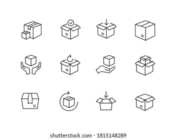 Box, Package, Delivery Box, Cargo Distribution, Export Boxes, Return Parcel Simple Thin Line Icon Set Vector Illustration