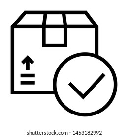 Box package delivery shipping with check mark. Stroke outline style. Vector. Isolate on white background.