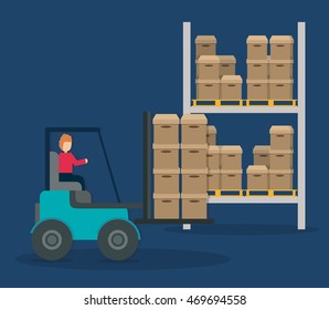 Box package forklift delivery shipping icon. Colorfull and flat illustration. Vector graphic