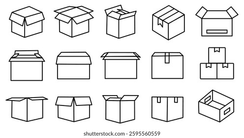 Box package icon set editable stroke 