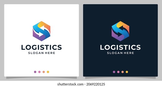 Box package Logo Design Template. Vector Logistics Company Logo With Arrow and letter S with colorful. Premium Vector