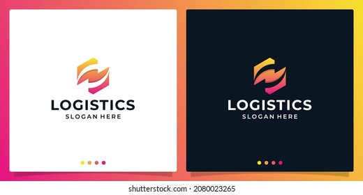 Box package Logo Design Template. Vector Logistics Company Logo With Arrow and letter S with colorful. Premium Vector