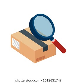box package with magnifying glass isolated icon vector illustration design