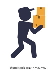 box package man delivery shipping icon. Flat and Isolated design. Vector illustration