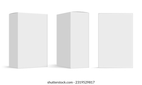 Box package mockup card blank carton white product square 3d template. Perspective paper cardboard template