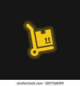 Box Package On A Cart yellow glowing neon icon