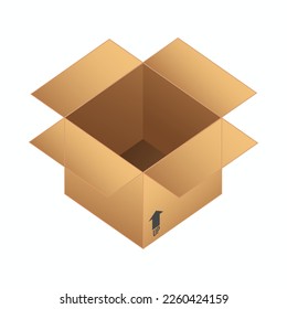 Box package Open with up arrow icon in vector design flat illustration isolated ready to use free editable in brown color perfect for delivery business or asset element Mystery shop