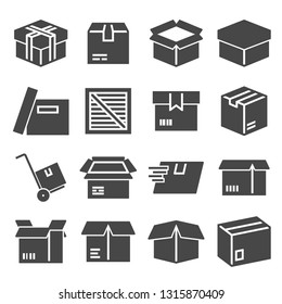 Box, Package, Parcel, Delivery Logistics Icon Set On White Background