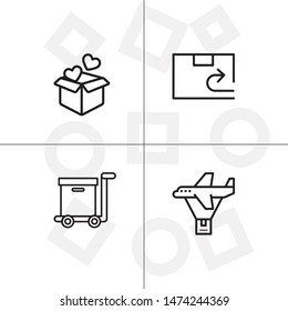 Box, package, parcel, delivery, logistics lineal icon set. Transparent background.