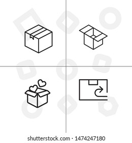 Box, package, parcel, delivery, logistics lineal icon set. Transparent background.