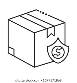 Schachtel-Paket mit Schild-Linie Stil Symbol Vektorillustration Design