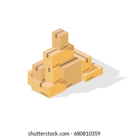 Box package tower. Isometric colorful vector illustration