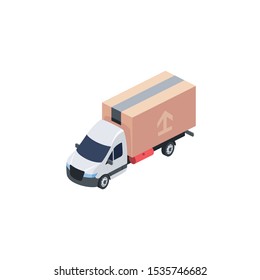Box package truck van. Vector 3d isometric, color web icon, new flat style. Creative illustration design, idea for infographics.
