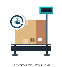 box package in weighing machine with chronometer vector illustration design